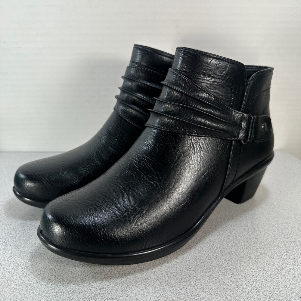 Easy Street Women's 9 Ankle Boots Black Pleated Side Zip Block Heel Comfort NEW